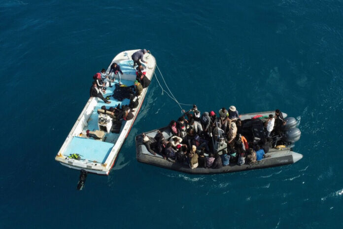 The Libyan coast guard undertaking a rescue operation on Tuesday. | Photo AFP— Getty Images.