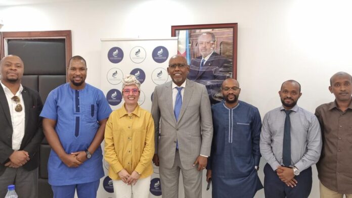 The Bank's delegation met Djibouti's Minister of Finance and Economy in charge of Industry and Governor of the Bank for Djibouti, Ilyas Moussa Dawaleh (center) as part of the launch of the integrated urban infrastructure study project and dialogue on the ADRiFi Programme.