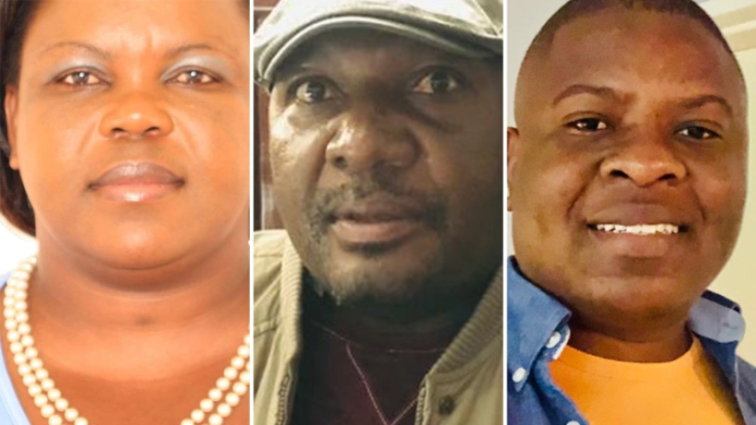 Journalists Annahstacia Ndlovu, Pamenus Tuso, and Lungelo Ndlovu were assaulted in Bulawayo by a group of people wearing regalia of the ruling Zimbabwe African National Union-Patriotic Front on July 17, 2023. (Photos, left to right, by Annahstacia Ndlovu, Pamenus Tuso, and Lungelo Ndlovu)