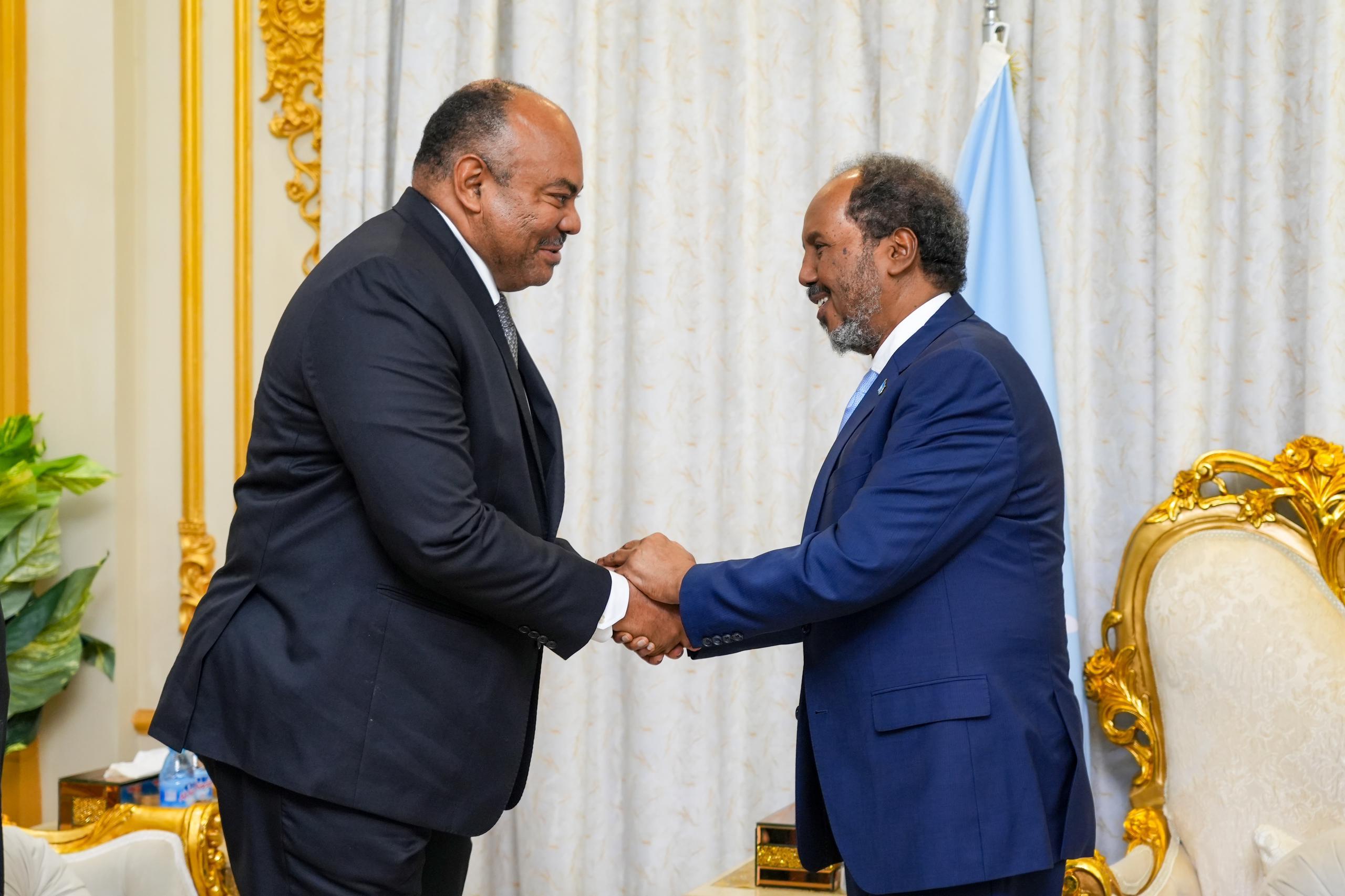 Tanzania’s Foreign Minister Mahmoud Thabit Kombo met Somalia president, Hassan Sheikh Mohamud during the Tanzanian delegation's visit to Mogadishu.