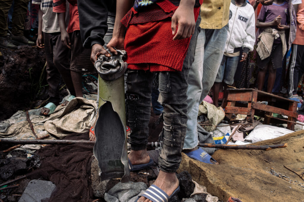 The shell of a rocket which landed in the 8ème CEPAC camp for displaced people in Goma, North Kivu province of Democratic Republic of Congo. | PHOTO/Amnesty.
