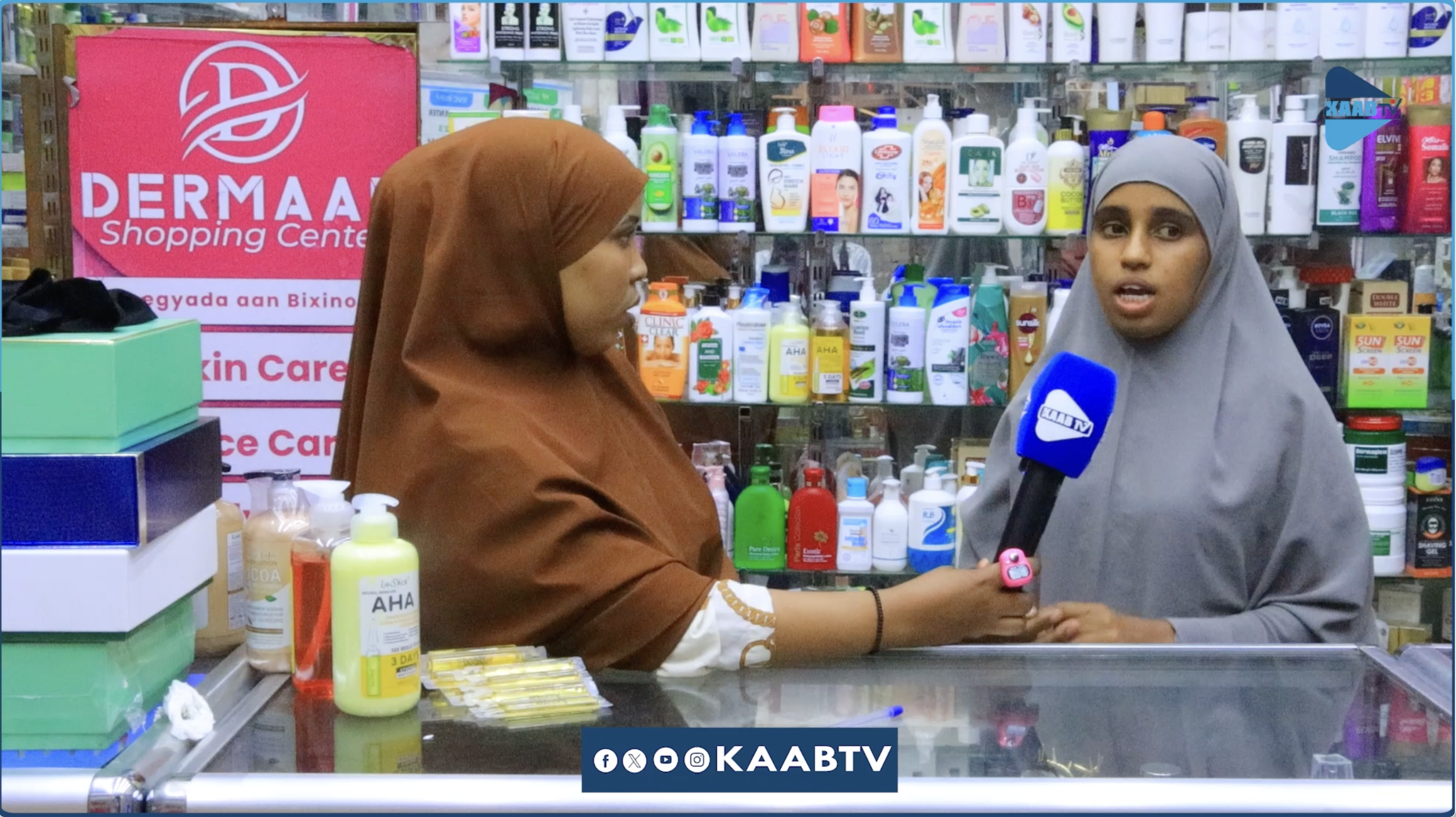 Aisha Abukar, a seller of imported cosmetic products, explained her perspective on the demand for these chemicals. | PHOTO/Kaab TV.