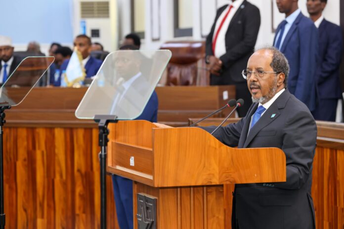 In his speech, President Hassan Sheikh Mohamud shifted focus to his administration’s push for a one-person, one-vote election, despite widespread opposition.