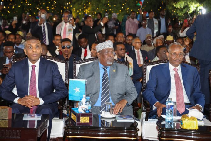 Speaker of Parliament Aden Madobe is seen sitting alongside Prime Minister Hamza Abdi Barre on 19 December 2024 as the parliament went on recession. The Parliament is now unable to resume meeting as impeachment hits record number of MPs signing.