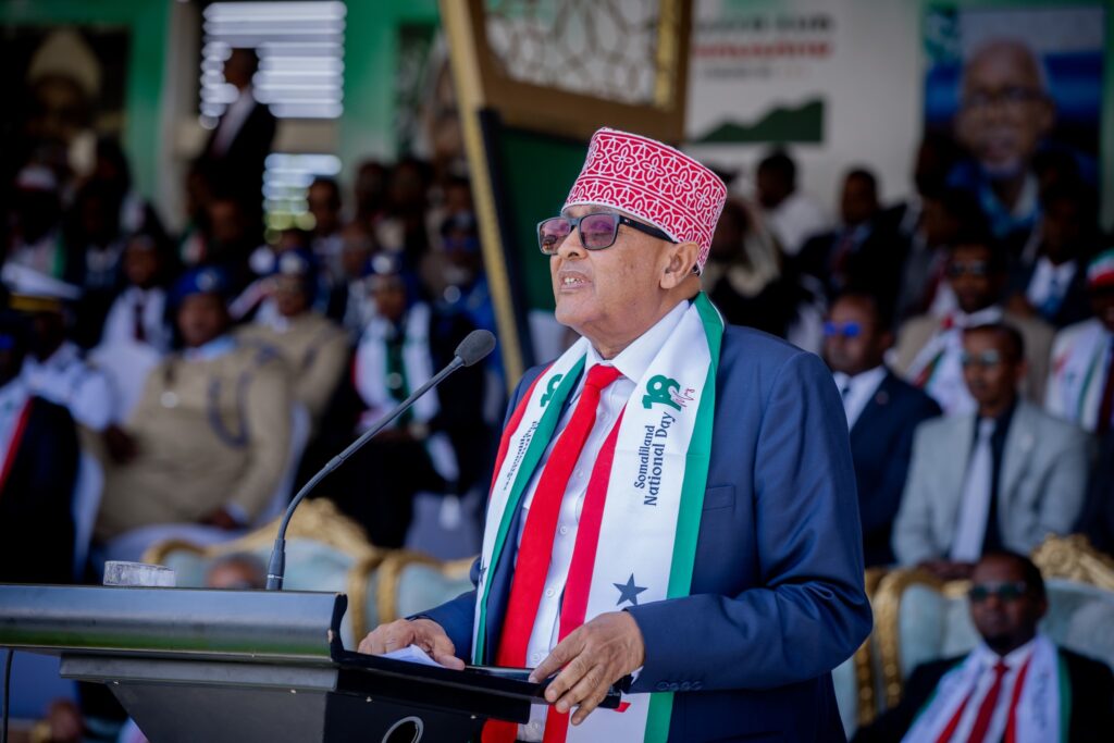 President Abdirahman Abdillahi Irro delivered a national address in Hargeisa during Somaliland's 34th anniversary celebrations. | PHOTO/ OFFICIAL.