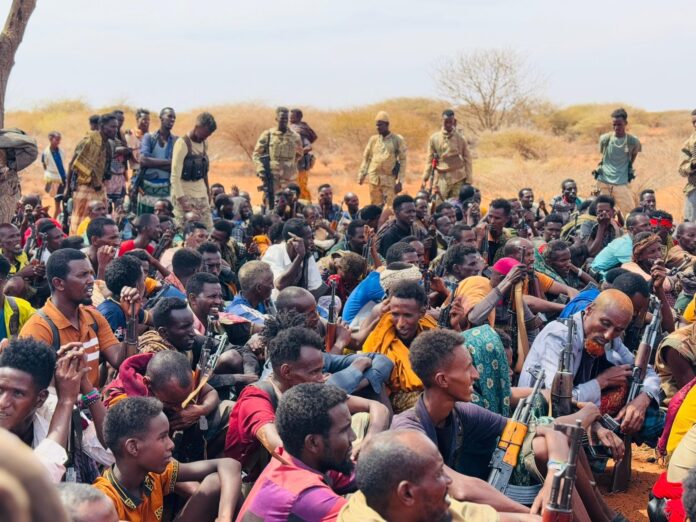 Somali clan militia in Moqori, Hiiraan region, central Somalia say 12 of their men were killed in an airstrike.
