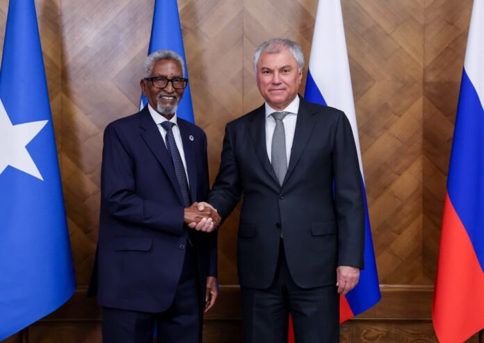 Speaker of Somali Upper House Abdi Hashi Abdullahi meeting with Vyacheslav Volodin, Speaker of the State Duma—the lower house of Russia’s Federal Assembly. | PHOTO/Official.