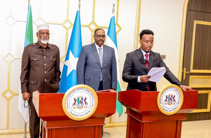 The statement followed three-day of high-level meetings in Garowe between Puntland President Said Abdullahi Deni and Jubaland President Ahmed Mohamed Islam (Madobe).