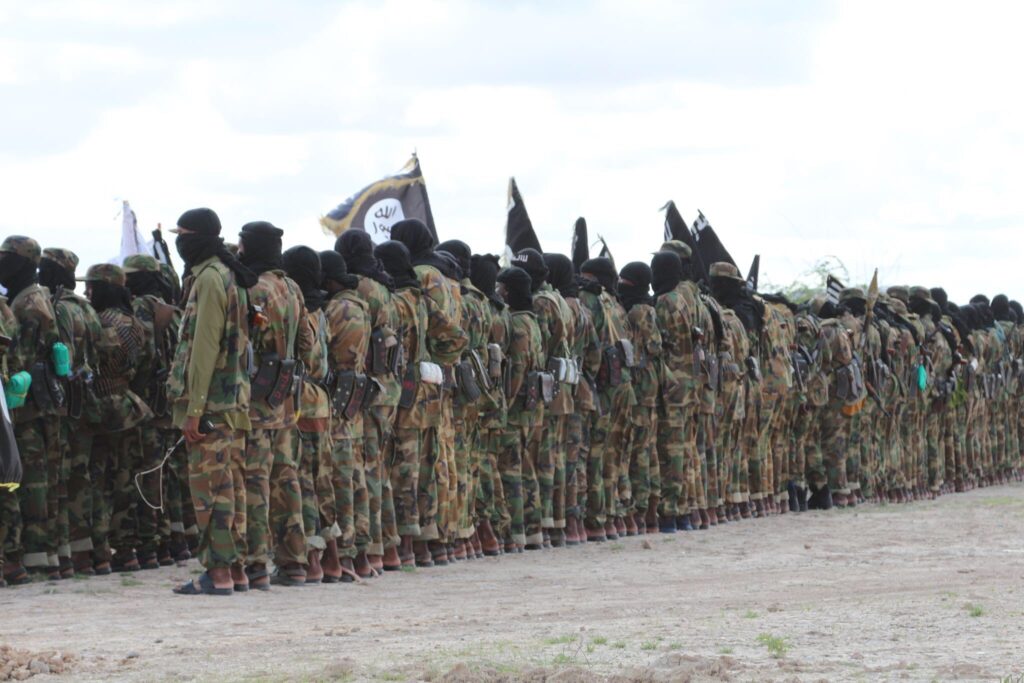 Al-Shabaab Jabha fighters seen in Jilib town, Somalia, in June 2019.