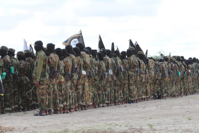 Al-Shabaab Jabha fighters seen in Jilib town, Somalia, in June 2019.