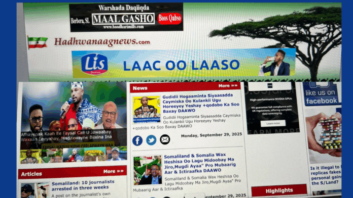 Hadhwanaag News is an independent news outlet run by Canada-based Somaliland exiled journalists. For years, its reporters have faced relentless legal threats and persecution merely for exposing corruption allegations against former Central Bank Governor Ali Ibrahim Jama, widely known as Ali Baghdadi.