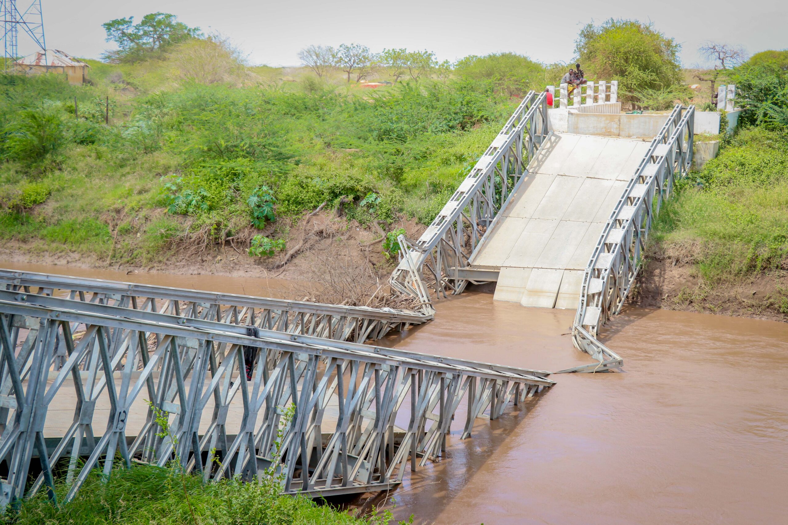 This is the Bariire Bridge, the only bridge in the region connecting different towns and villages which was funded by USAID project and now is destroyed by Al-Shabaab after they took over the agricultural town in Lower Shabelle region in May 2025. Photo taken on June 24, 2025. Photo: Mohamed Aamiin Abdullahi.