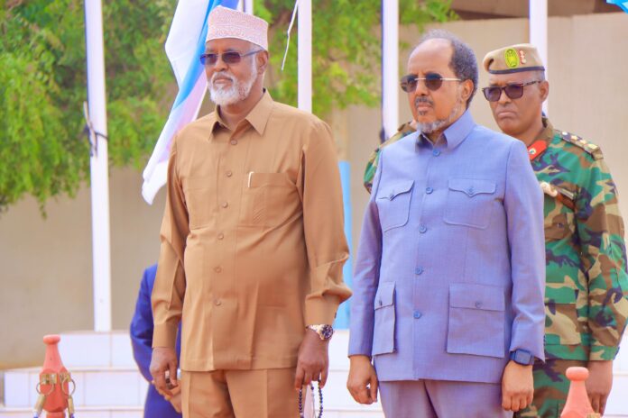 PHOTO: Hassan Sheikh Mohamud arrives in Kismayo on Sunday morning.
