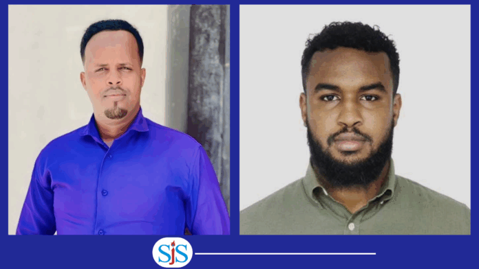 Himilo Somali TV (Himilo Media) journalists, Ahmed Mohamed Adan and reporter Khadar Abdirahim Ibrahim, were detained on Sunday, 12 October 2025. | PHOTO/Courtesy/ SJS.