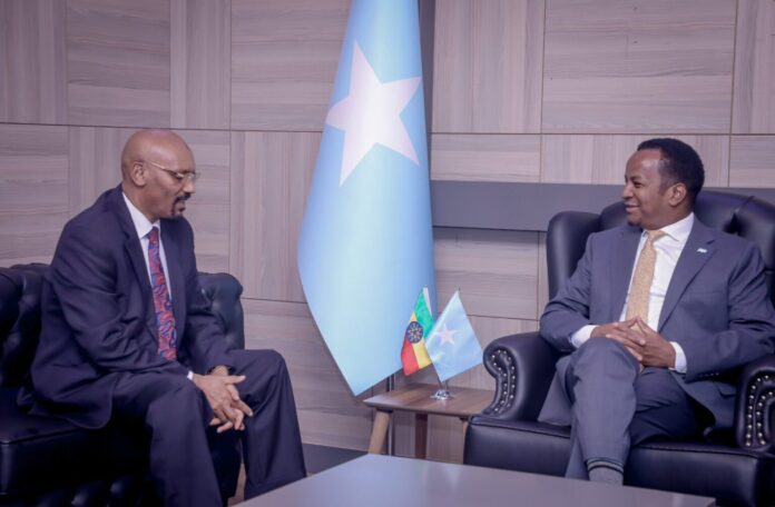 The Minister of Foreign Affairs of Somalia, Abdisalam Abdi Ali, held a meeting with the Ethiopian Ambassador to Somalia, Suleiman Dedefu Woshe.