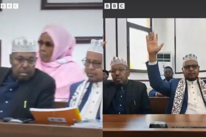 The authentic photograph (left) taken inside the parliamentary chamber on the day MPs and Senators voted on amendments to the Somali Provisional Constitution in Mogadishu last week, and the AI-generated image (right)
