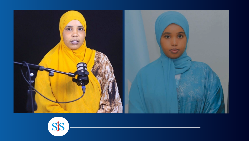 Kaab TV journalist Amiro Sulaiman Ibrahim and Iqro Abdullahi Abdirahman from Five Somali TV. | PHOTO/Courtesy.