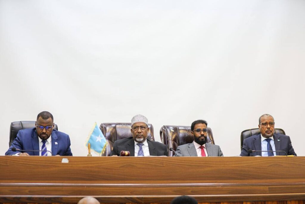 Speaker Aden Madobe, his deputies and deputy speakers of the Upper House. | PHOTO/OFFICIAL.