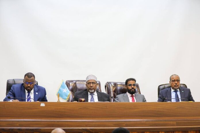 Speaker Aden Madobe, his deputies and deputy speakers of the Upper House. | PHOTO/OFFICIAL.