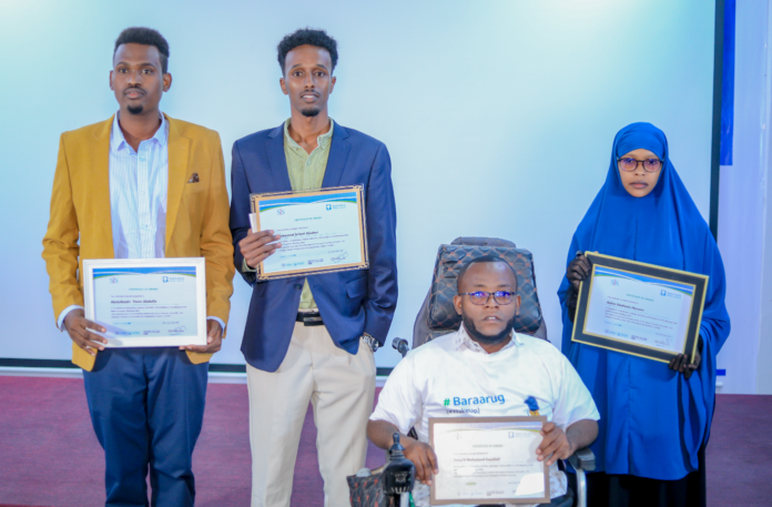 Four winners were awarded cash prizes and recognition during World Press Freedom Day in Mogadishu. | PHOTO/SJS Baraarug.