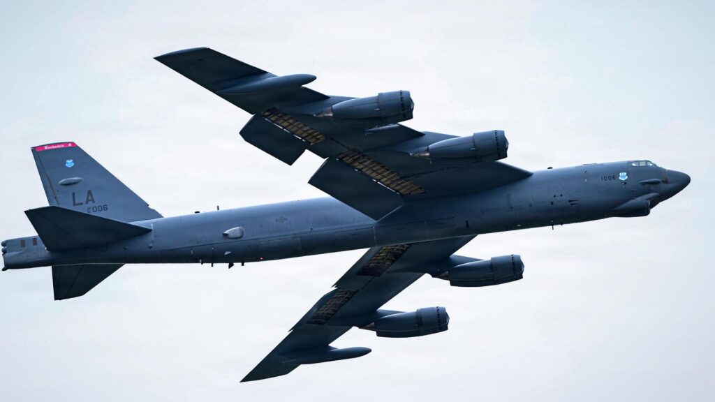 A U.S. Air Force B-52H Stratofortress aircraft takes off from Barksdale Air Force Base, Louisiana, April 21, 2026.