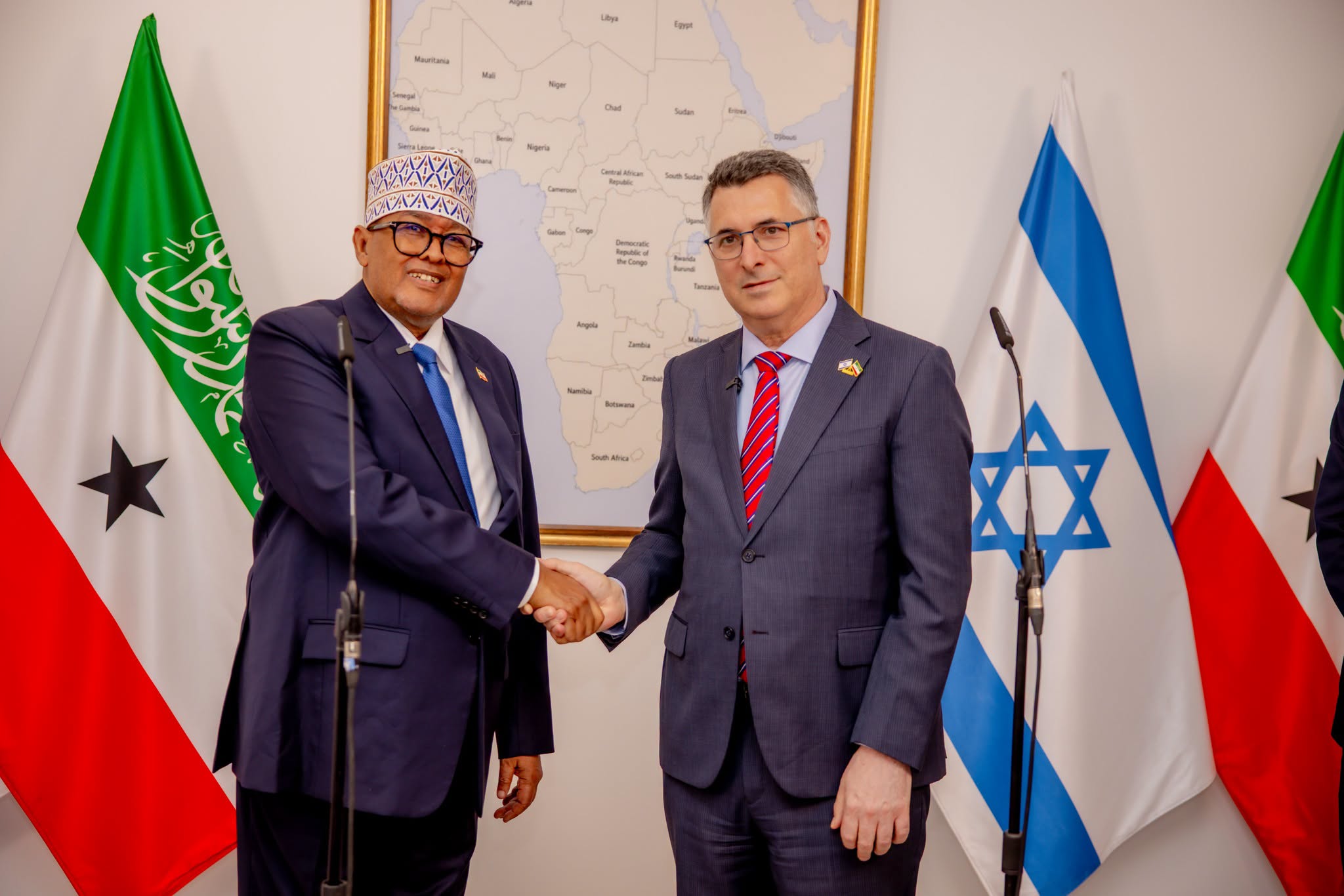 Somaliland president, Abdirahman Abdullahi Irro paid official state visit to Israel in June 2026 and met Israeli Foreign Minister, Gideon Sa'ar. | PHOTO/Official.