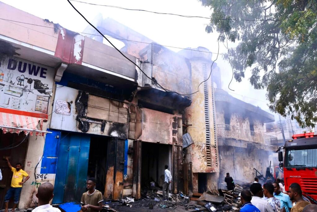 Fire causes heavy damage at a section of Somalia's largest Bakaaro market.