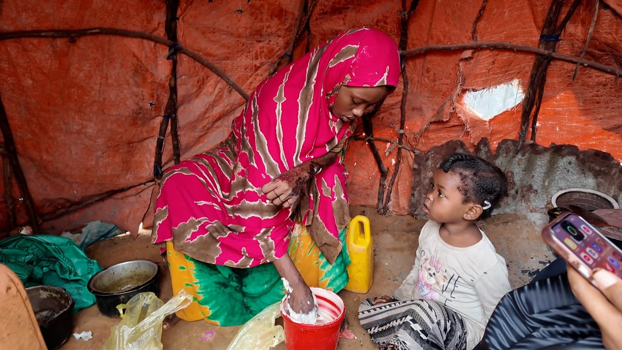 Fadumo Madey Moalim, 26, who arrived in Mogadishu with her four young children after leaving Jasiira village near Qoryooley last month.